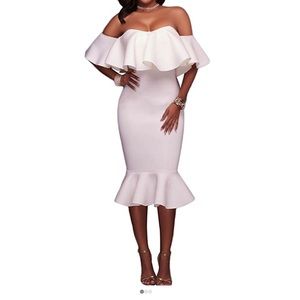 Off the shoulder ruffle mermaid midi dress