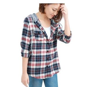 PLAID BUTTON DOWN TOO WITH HOOD