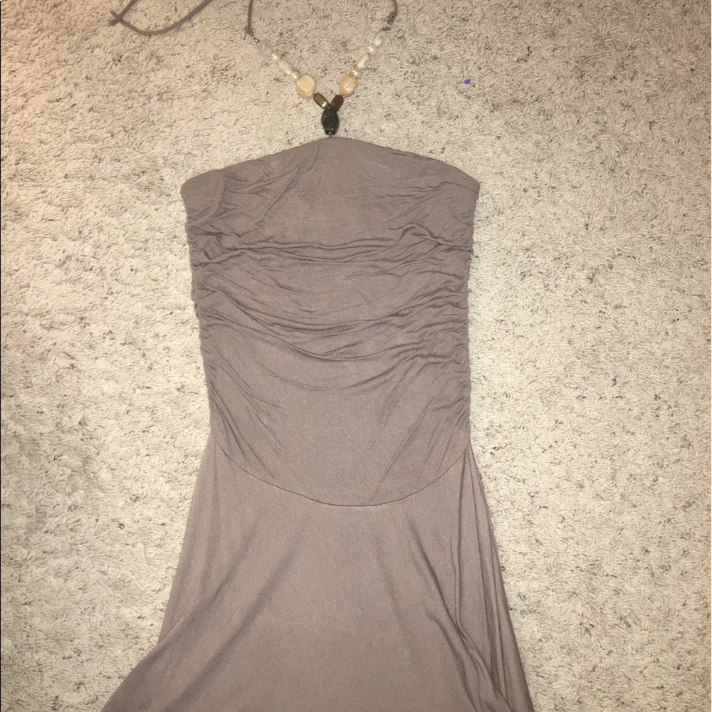 💚 Small Midi Brown Dress with beaded neck strap.