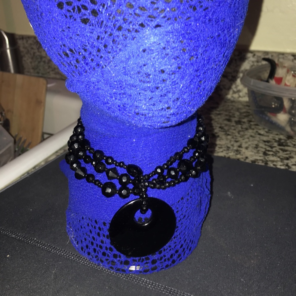 Vintage black glass beaded choker