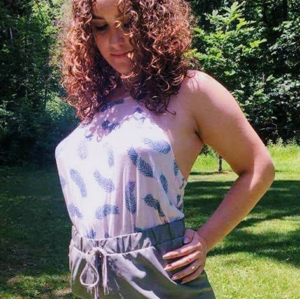 Forever 21 Pink Feather Print Racerback Tank Top