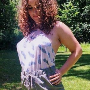 Forever 21 Pink Feather Print Racerback Tank Top