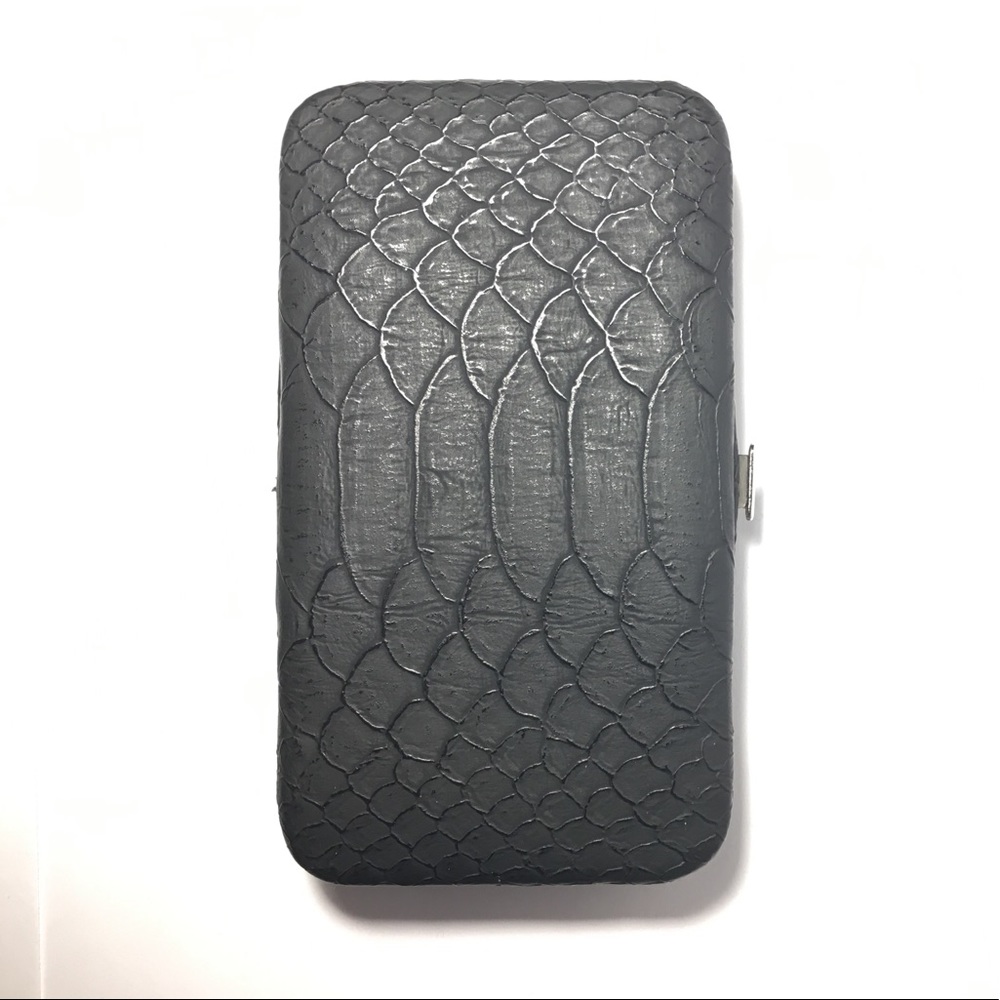 Faux Skin Black Wallet w/ Silver Detail