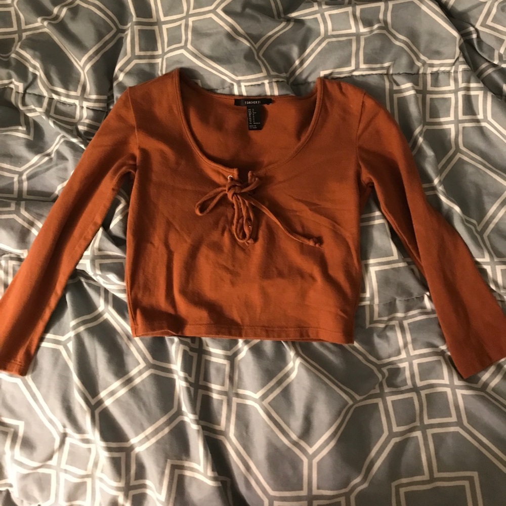 Lace up camel crop top