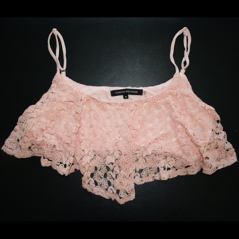 Foreign Exchange Crochet Blush Crop Top
