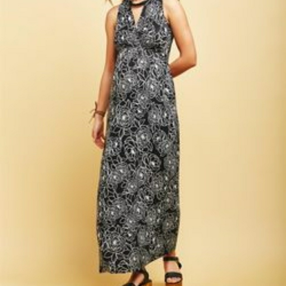 Surplice Neckline Maternity Maxi Dress- Black Flor