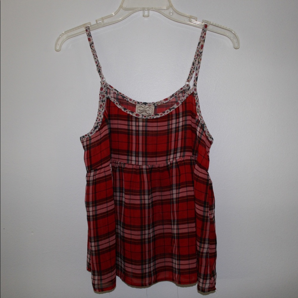 Eyelash Couture Plaid Sheer Babydoll Top