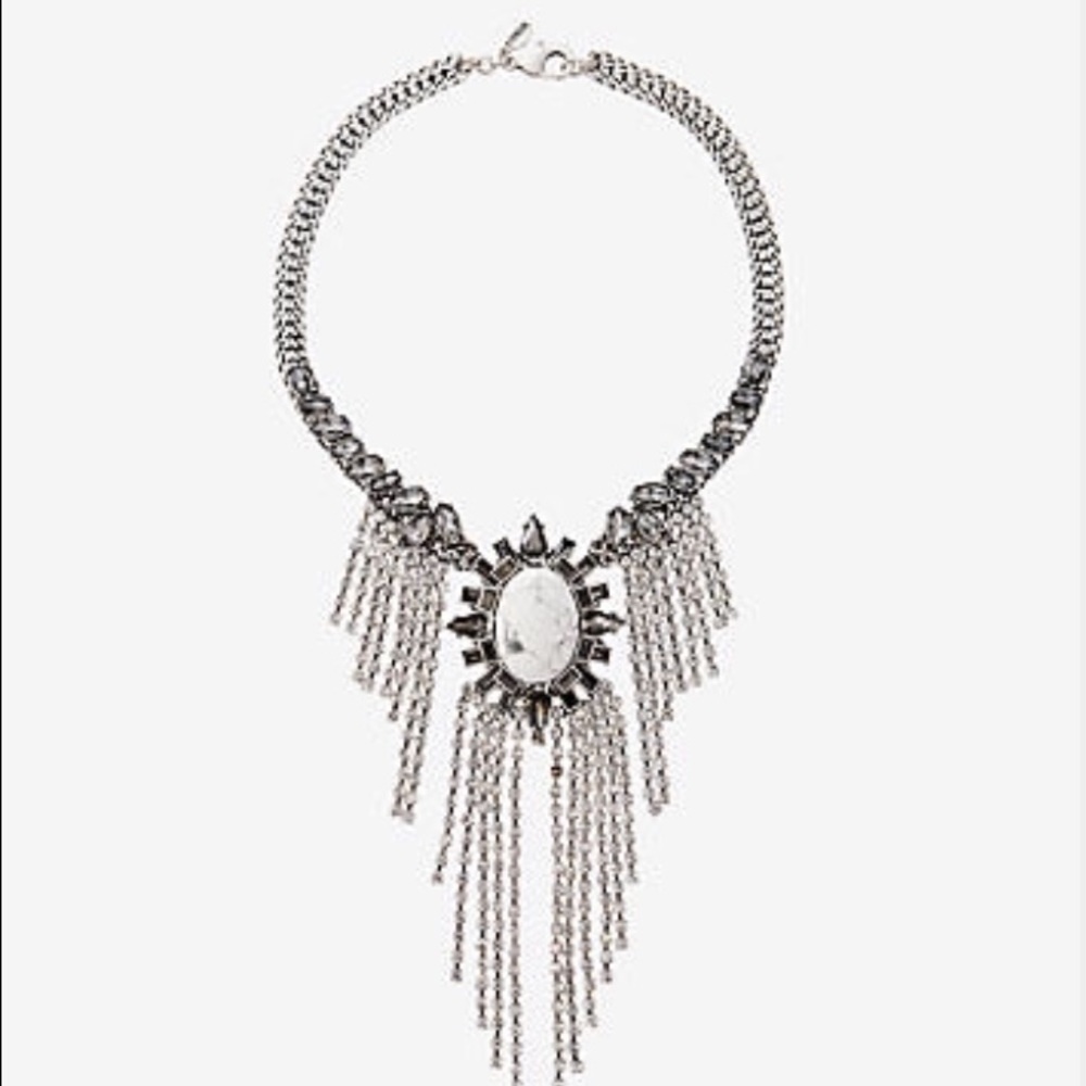 New Express Howlite and Rhinestone Bib Necklace - Picture 2 of 4