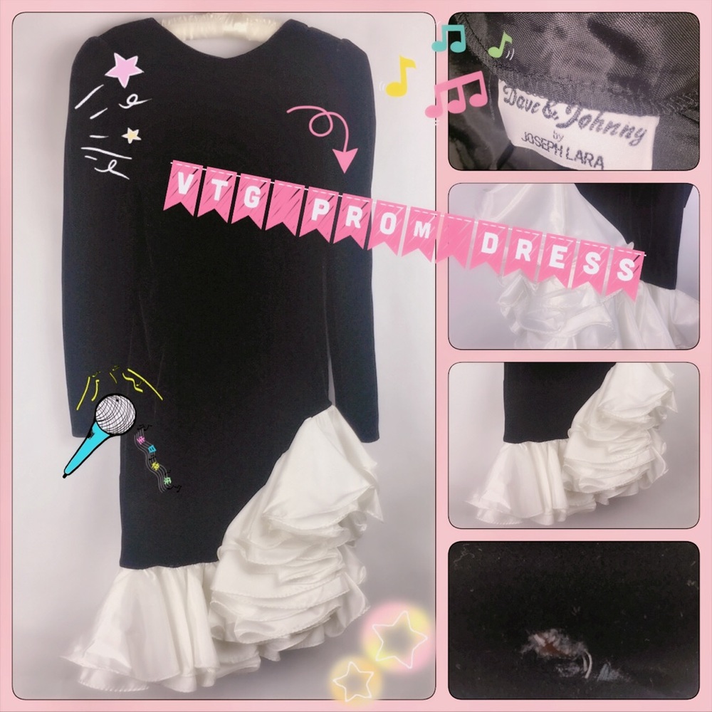 Vintage Prom Dress Totally 80's Black Velvet 7/8