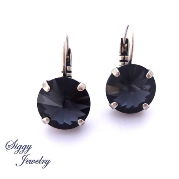 Swarovski Crystal 12mm Graphite Drop Earrings - Picture 1 of 3
