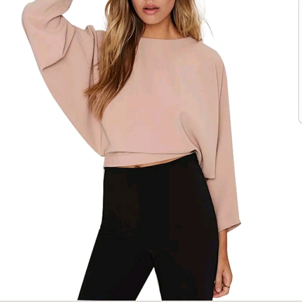 Lt. Pink Open Back Tie Fashion Blouse - Picture 3 of 5