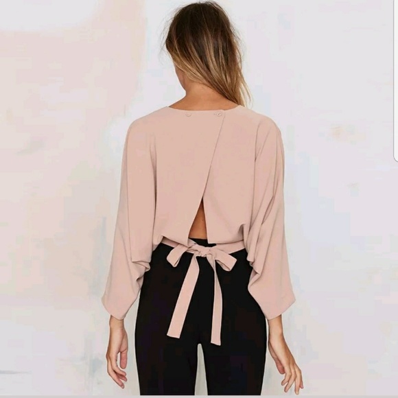 Lt. Pink Open Back Tie Fashion Blouse - Picture 2 of 5