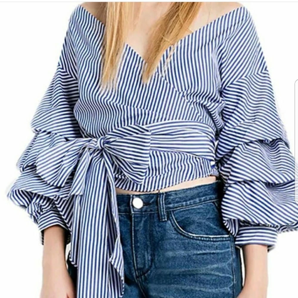 Ruffled Sleeve Wrap Blouse - Picture 3 of 6