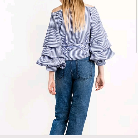 Ruffled Sleeve Wrap Blouse - Picture 4 of 6