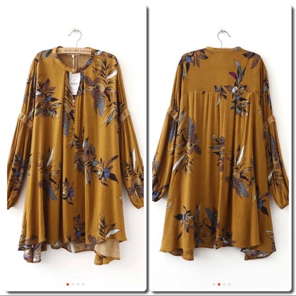 Boho  Chic Floral Print Tunic/Mini Dress - Picture 3 of 8