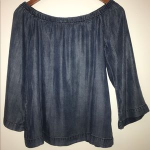 Soft denim off the shoulder blouse brand new!