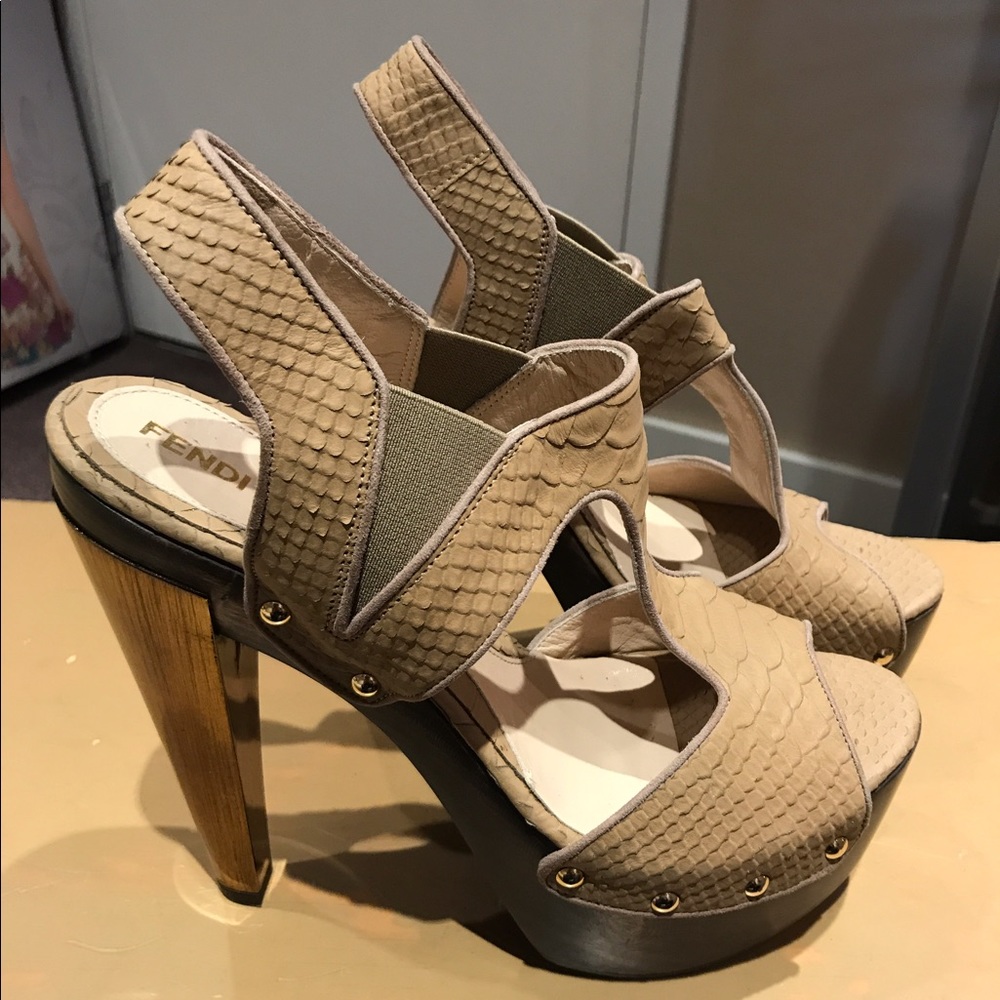 Fendt Taupe Snake Platform Sandals