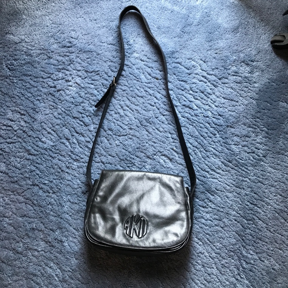 Black leather saddle bag