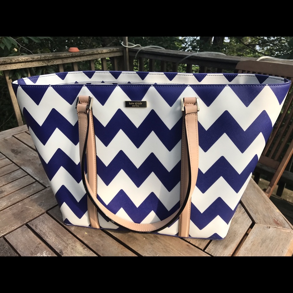 Kate Spade Large Tote - Blue Chevron