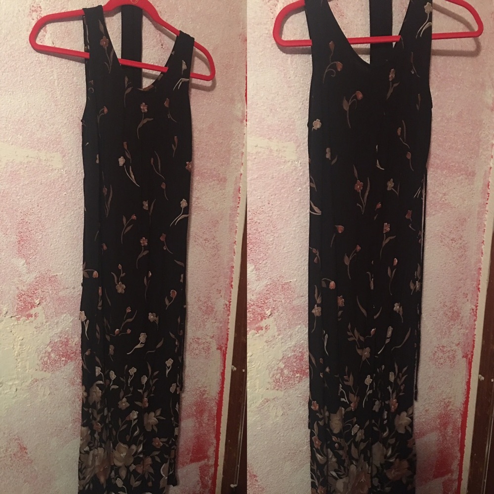 Long brown and flowery dress