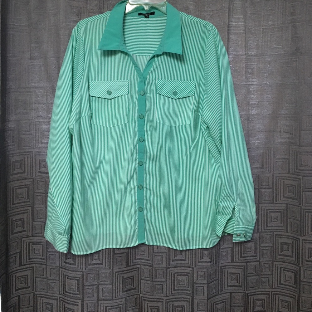 Elementz Green and White Stripes Button Down Shirt