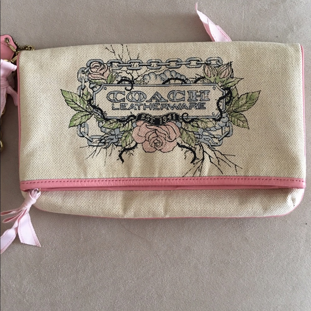 Coach 42671 tattoo rose canvas wristlet rare!