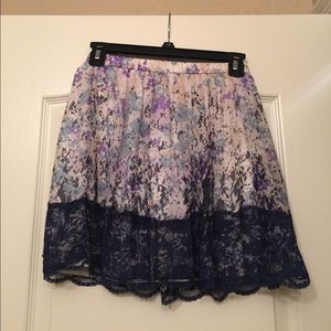 White, Blue, Teal, Purple Flower Printed Skirt