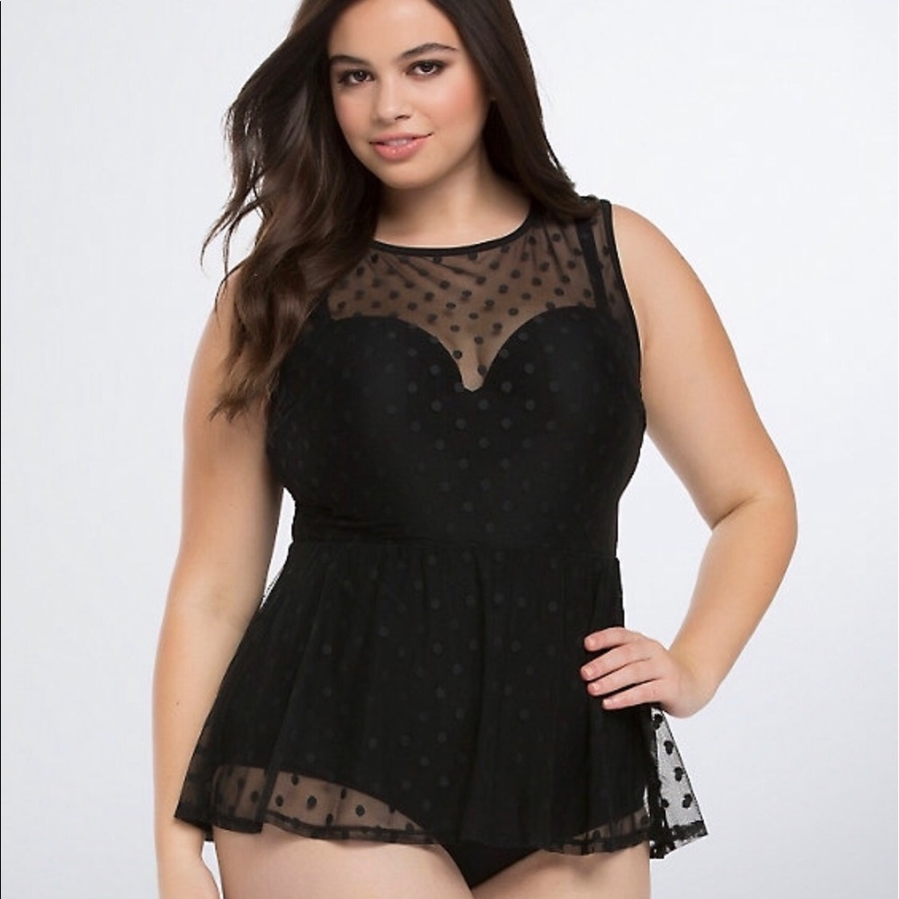 Torrid  sheer polka dot swimsuit