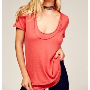 Free People Coral Layered Slouchy Tee
