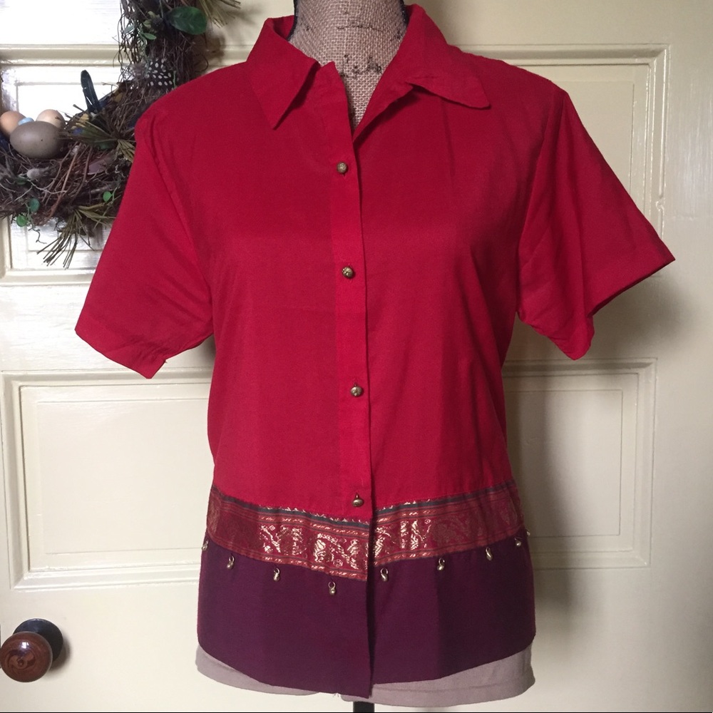 Embellished red LemonGrass short sleeve top M/L