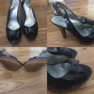 GUESS Navy Blue Patent Leather Heels Size 6