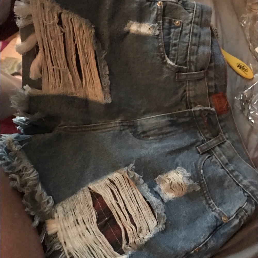 SHOPHOPES ripped high rise jean shorts