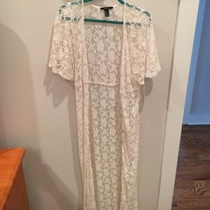 Forever 21 Cream lace overlay button down dress