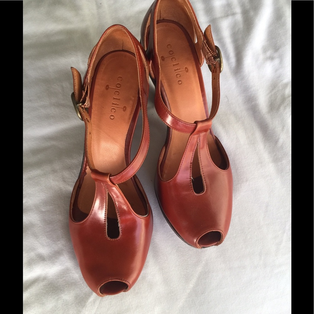 Burnt Orange Coclico Peep Toe Pumps