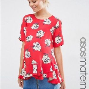 ASOS Maternity Red Floral Tie Back Top