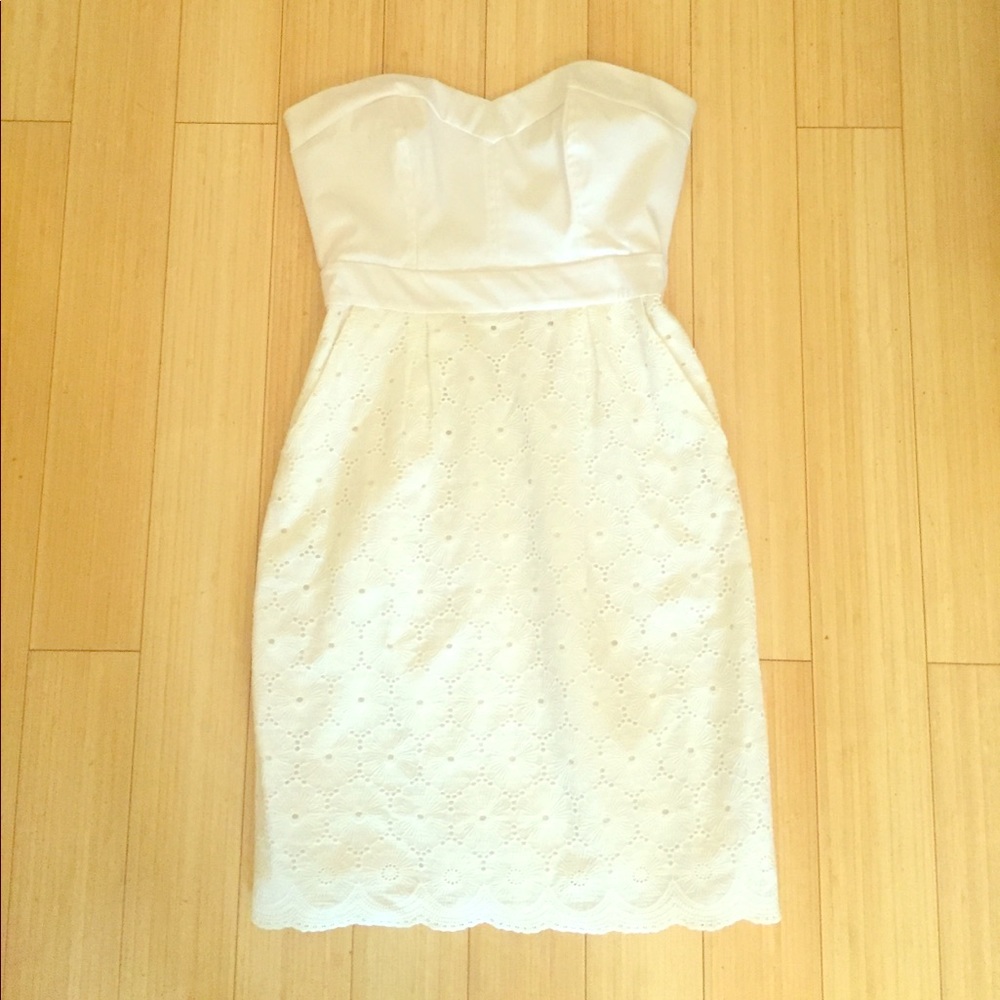 Bebe Strapless Sweetheart Eyelet Dress, Size Small