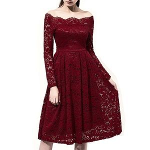 Vintage style lace dress burgundy M