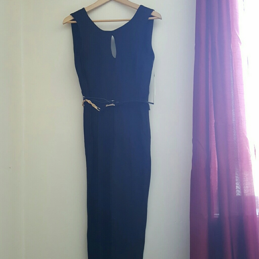 Gorgeous black jumpsuit w/ leather/gold mesh belt