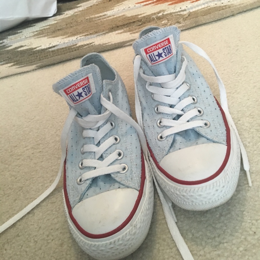 Baby blue &a white converse sneakers
