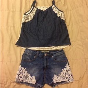 Guess Jean shorts with Jean lace top
