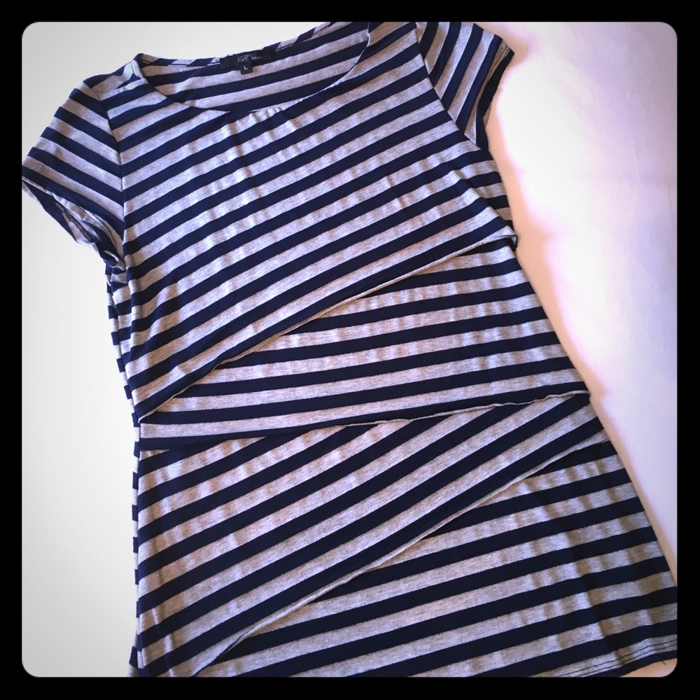Navy and gray striped layer top
