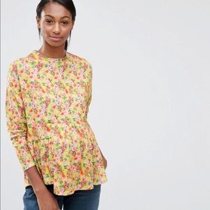ASOS Maternity Yellow Floral Peplum Top