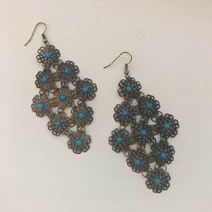 Blue & Bronze Flower Earrings
