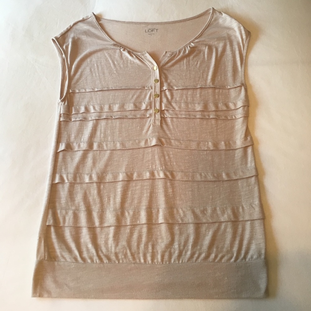 The Loft tan/taupe sleeveless top w/gold buttons