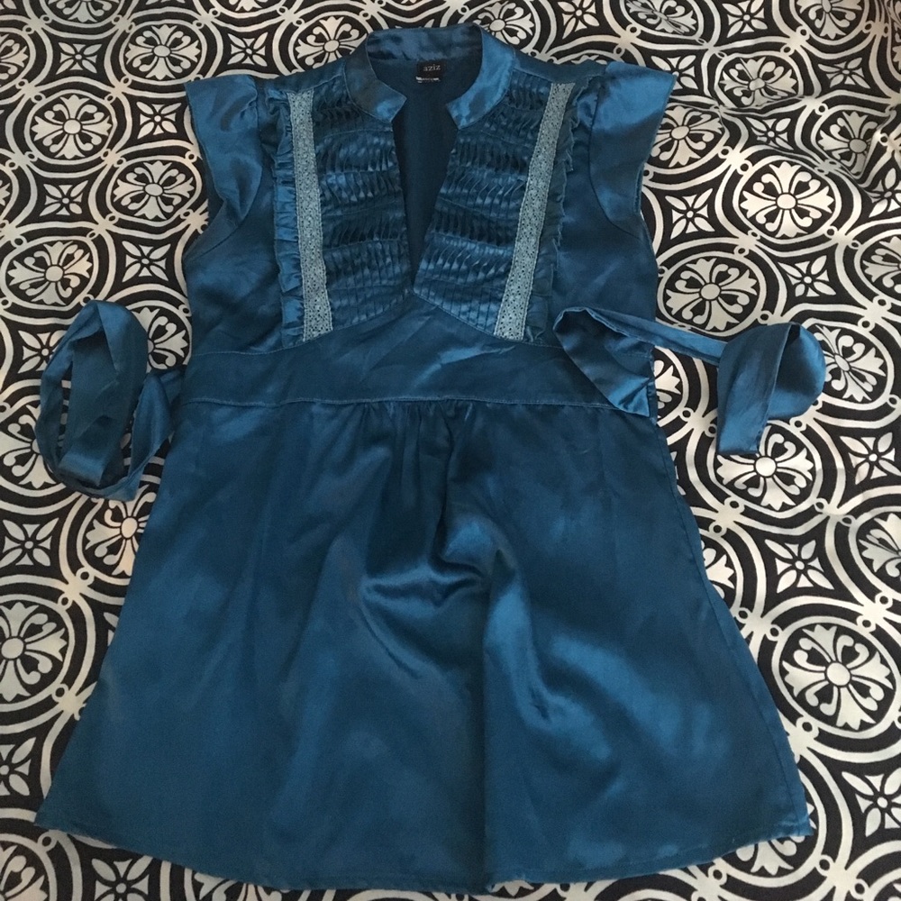 Aziz dark teal satin feel shirt