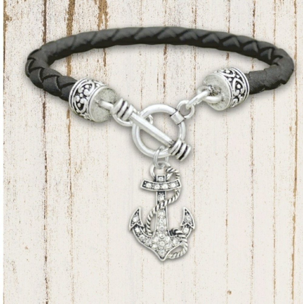 BRAIDED LEATHER ANCHOR BRACELET