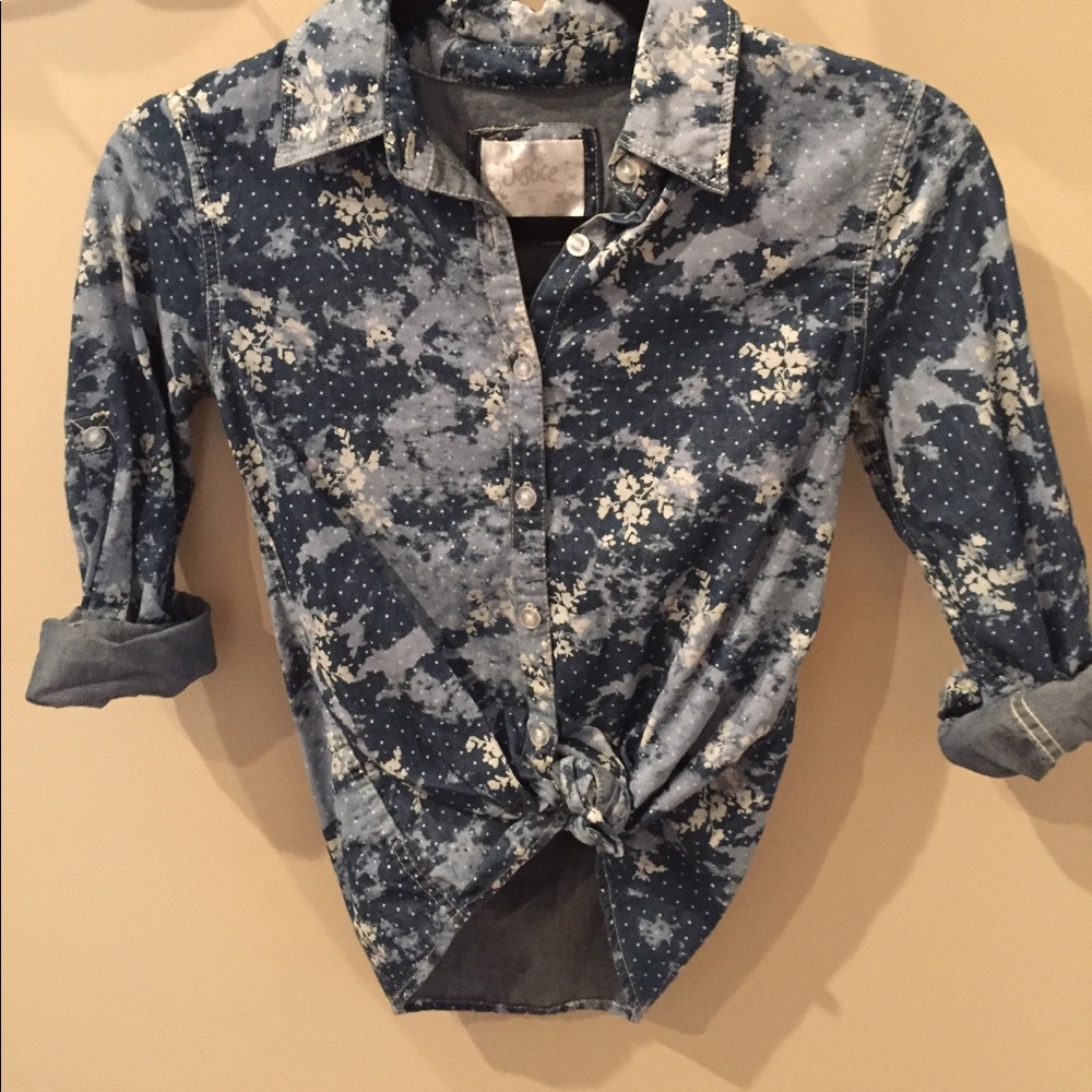 Justice size 10 button down denim shirt - Picture 1 of 4