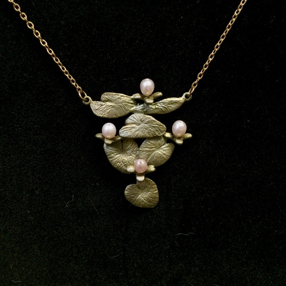 Enchanting Pearl Lily Pad Statement Necklace
