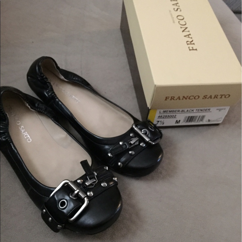 Franco Sarto black leather flats