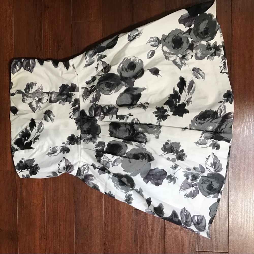 White and Gray Strapless Dress with flower designs